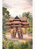 Traditional Kerala Palace & Royal Elephants Canvas Wall Art – Indian Heritage Painting